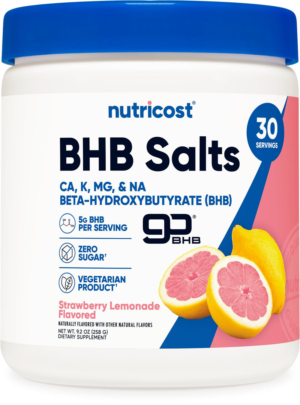 Nutricost envase frontal con sabor fresa-limonada mostrando presentación y beneficios