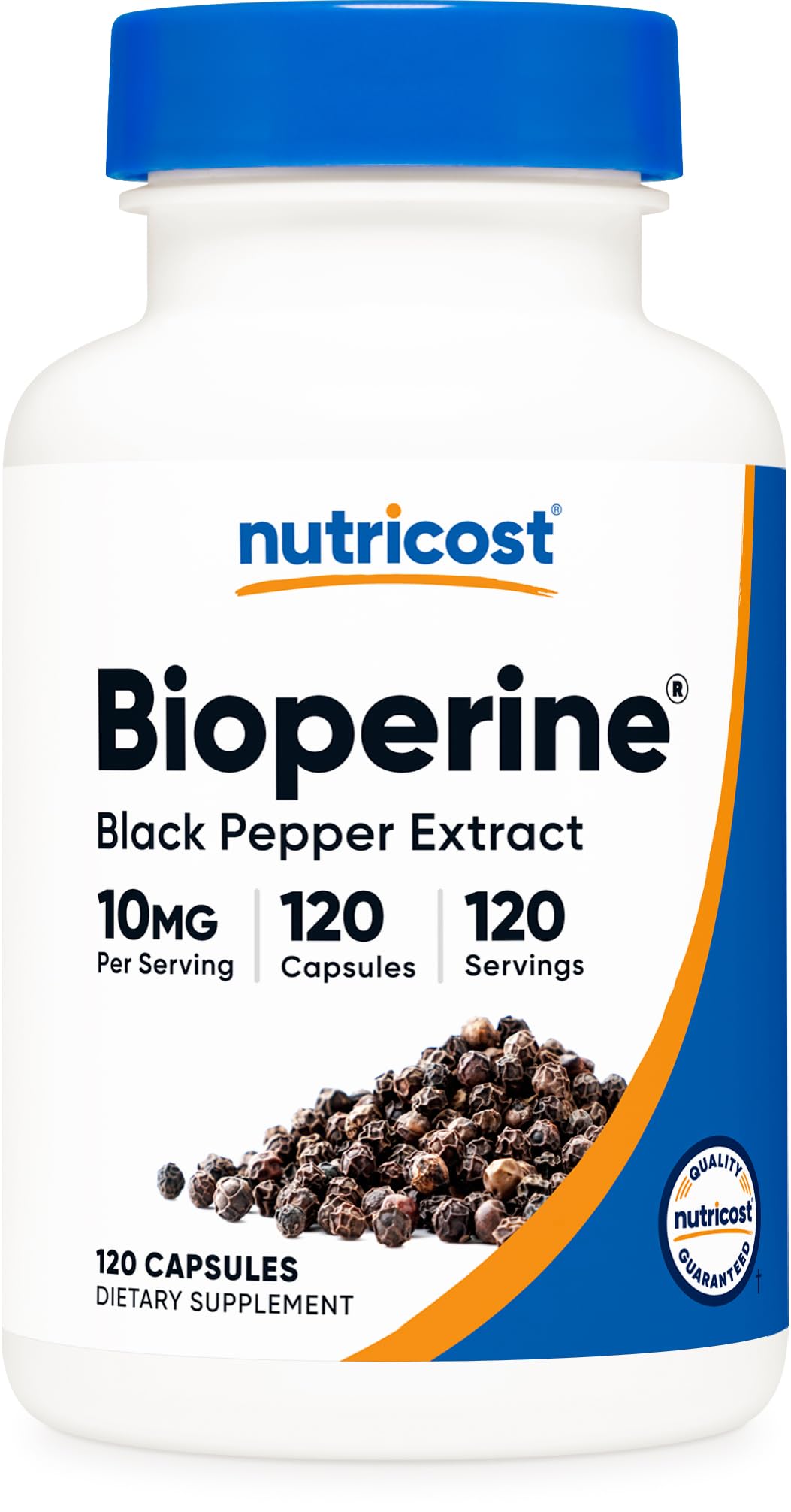 Nutricost Bioperine frente del empaque mostrando botella y beneficio claridad