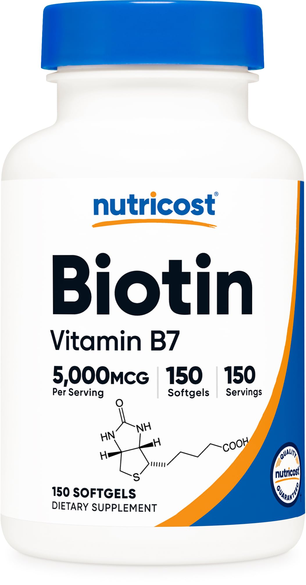 Nutricost frasco frontal mostrando 150 softgels y beneficio de dosificación diaria