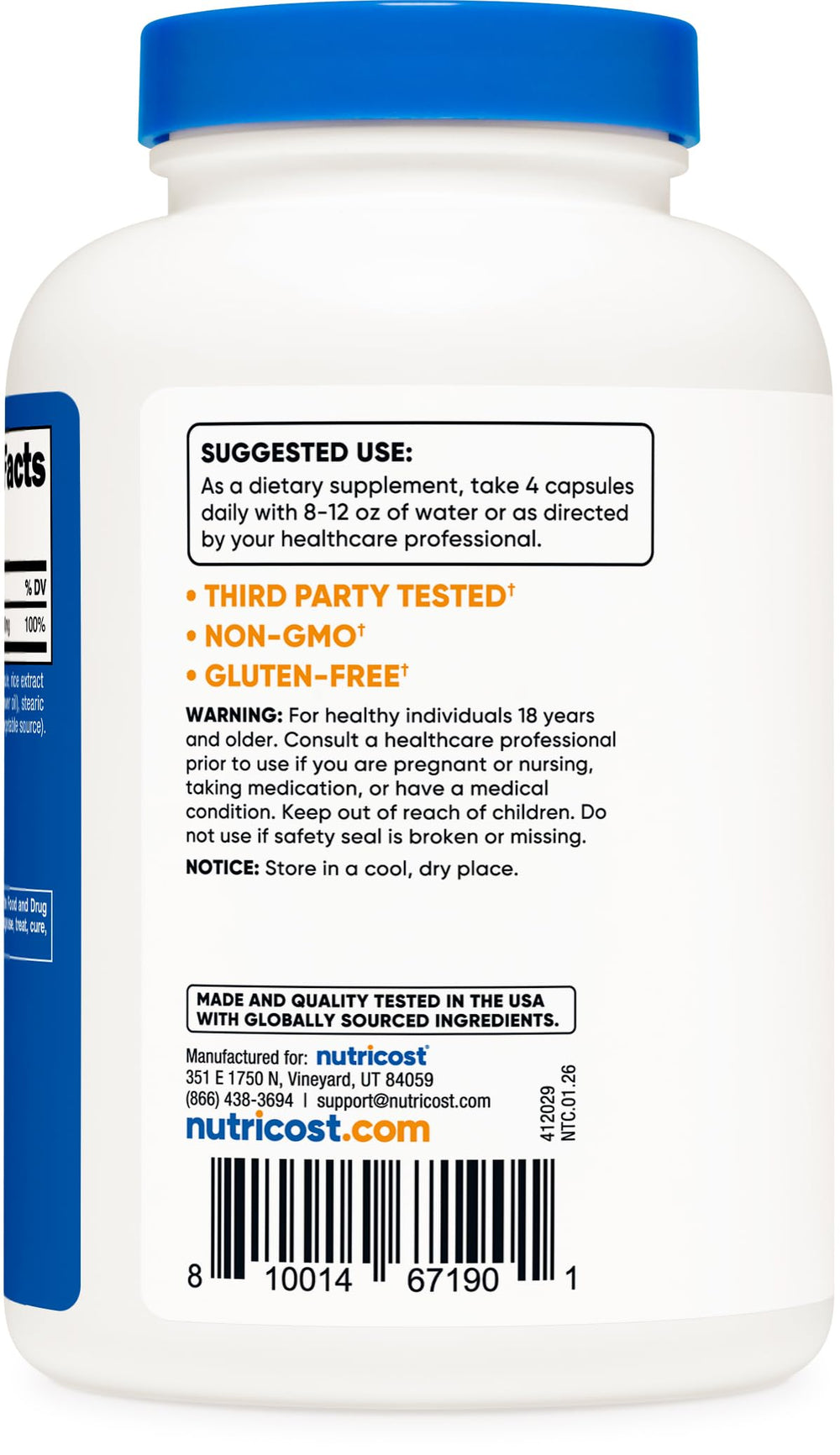 Nutricost botella abierta con cápsulas para visualizar cantidad
