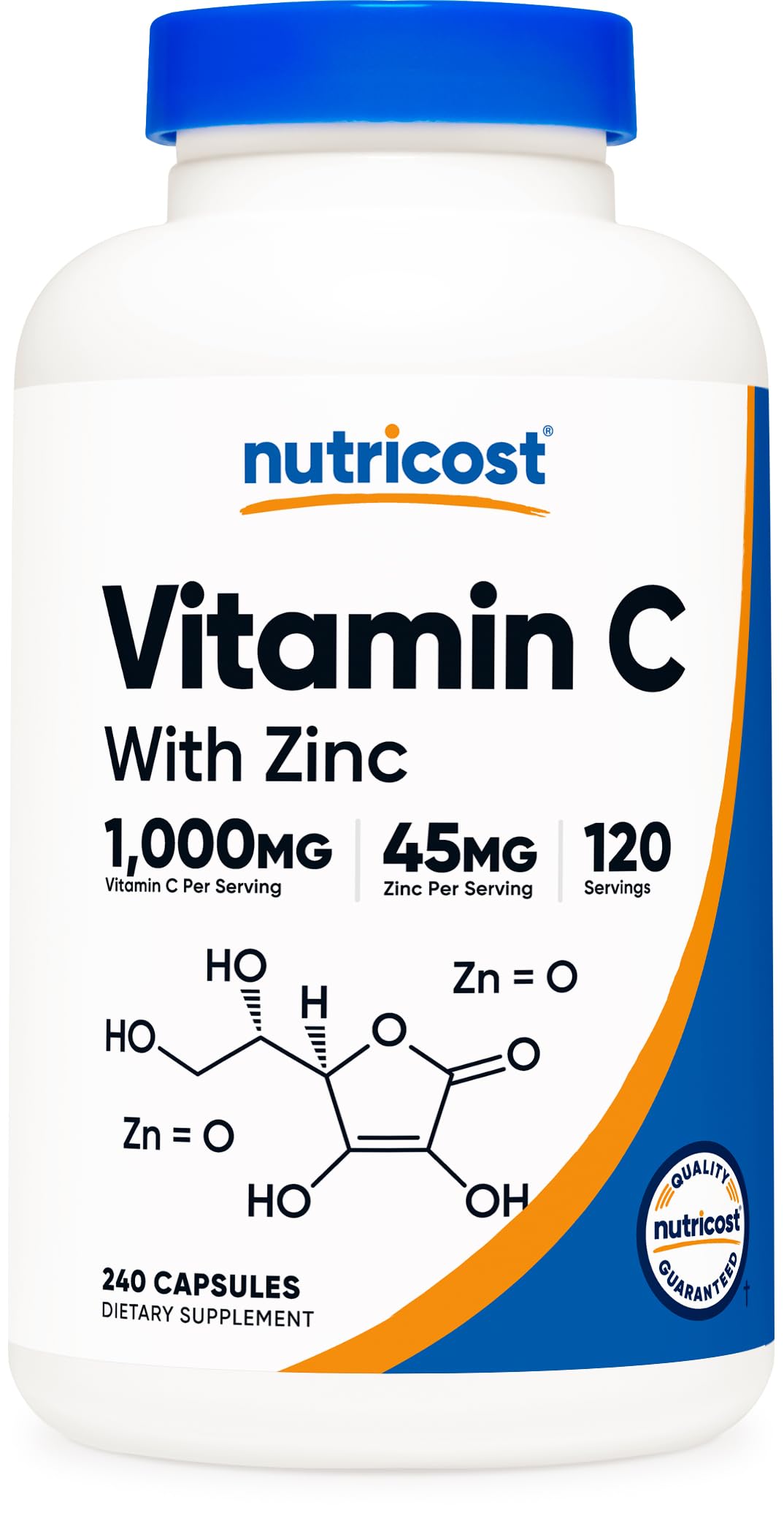 Nutricost botella frontal mostrando cápsulas y beneficio de dosis clara