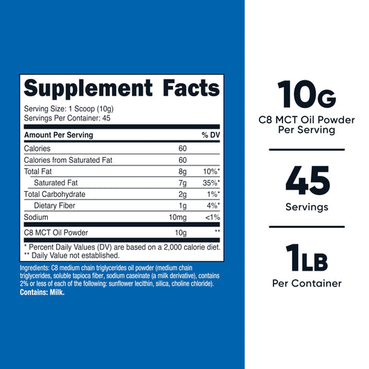 Nutricost polvo C8 textura en primer plano facilita mezcla rápida