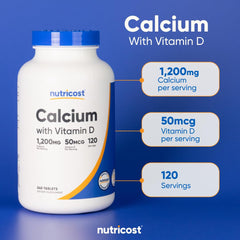 Nutricost composición resaltada de calcio y vitamina D por toma