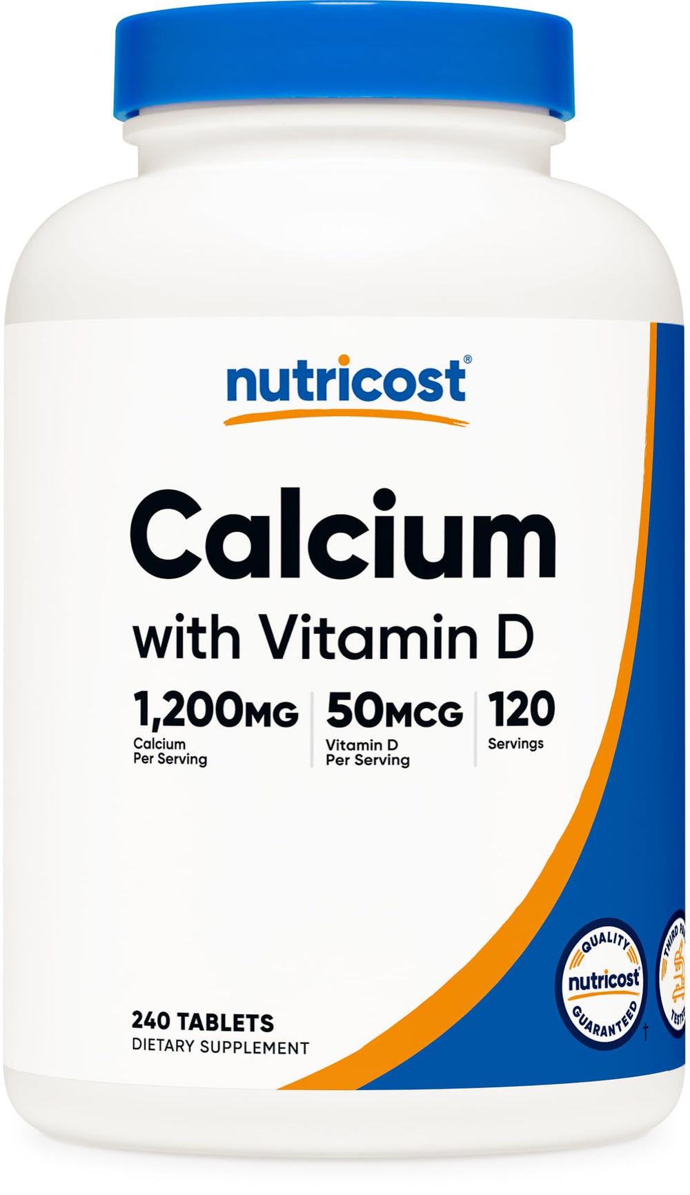 Nutricost frasco frontal mostrando etiqueta clara y beneficio de dos tabletas