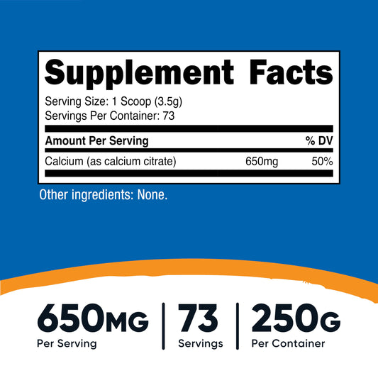 Nutricost Calcium Citrate Powder scoop with powder, precise serving for consistency