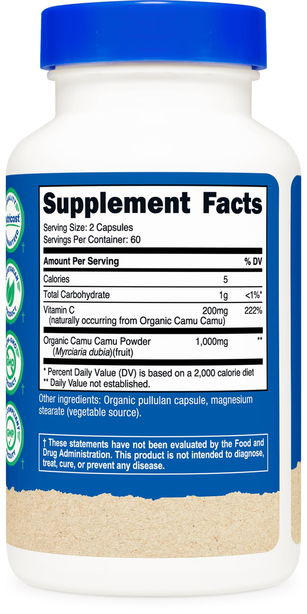 Nutricost etiqueta nutricional destacando vitamina C y porciones