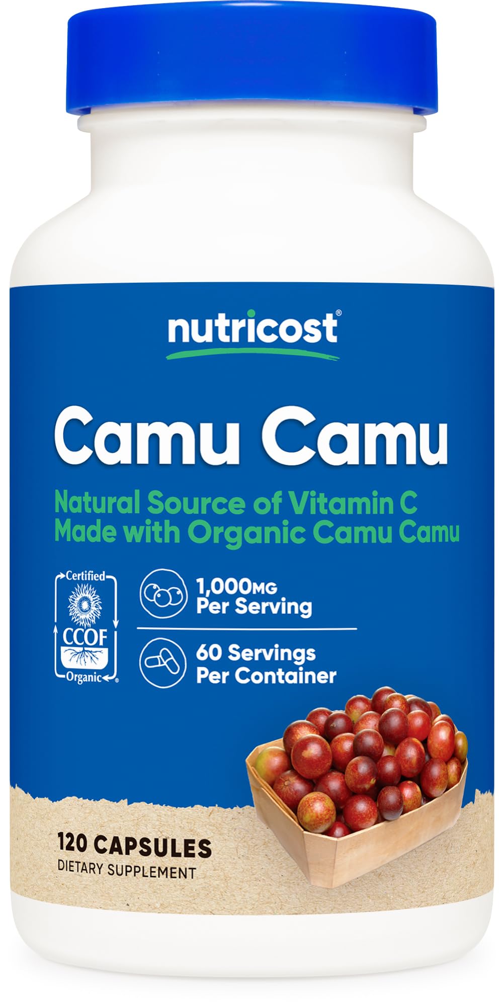 Nutricost frasco frontal mostrando el diseño y cantidad de cápsulas