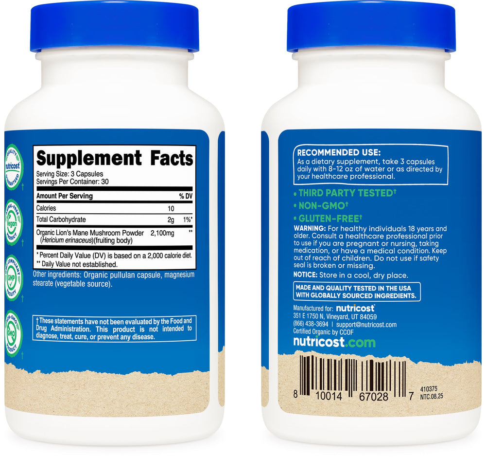 Nutricost cápsulas en mano para comparar tamaño y conveniencia
