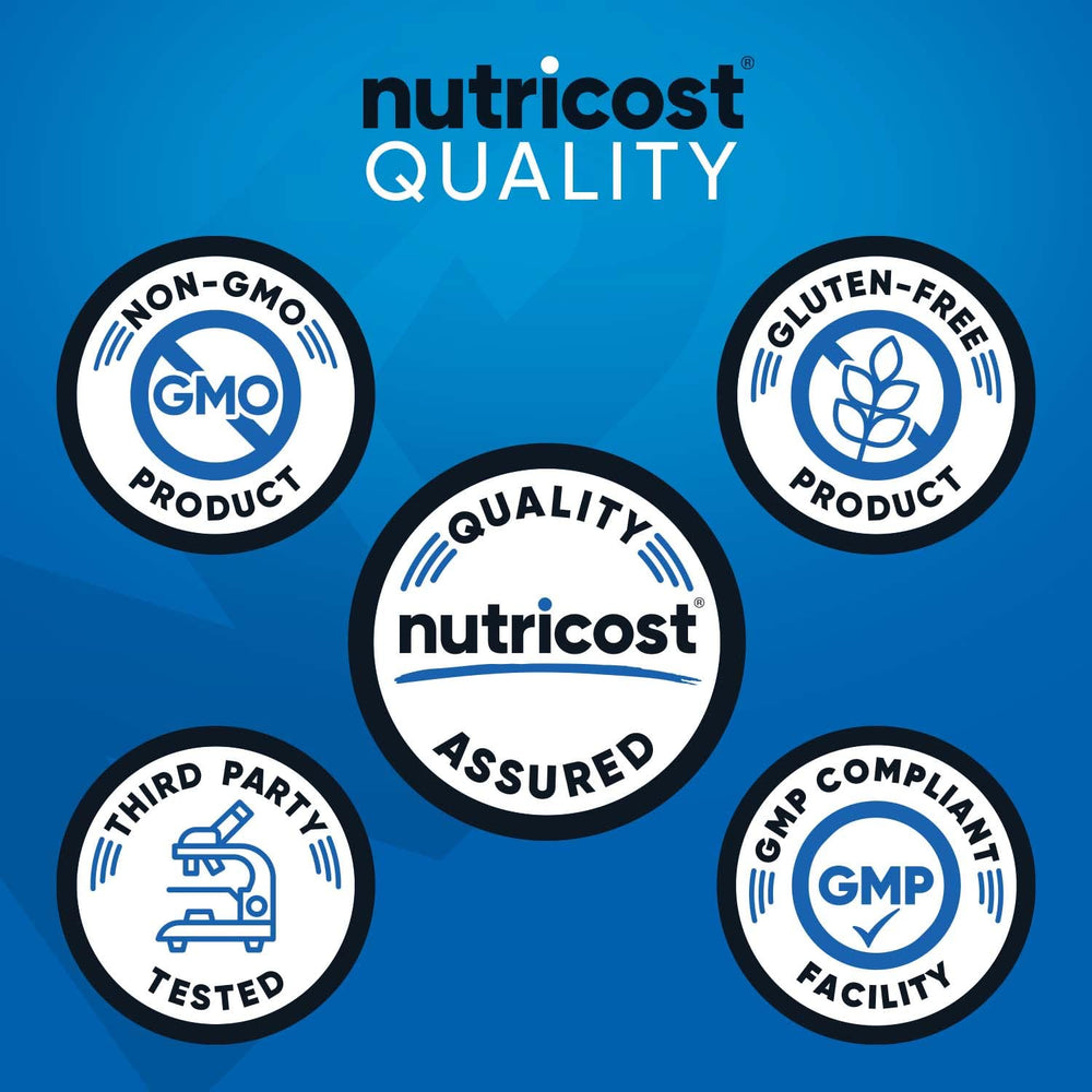 Nutricost cápsulas cerca mostrando su textura y tamaño, fácil de tragar