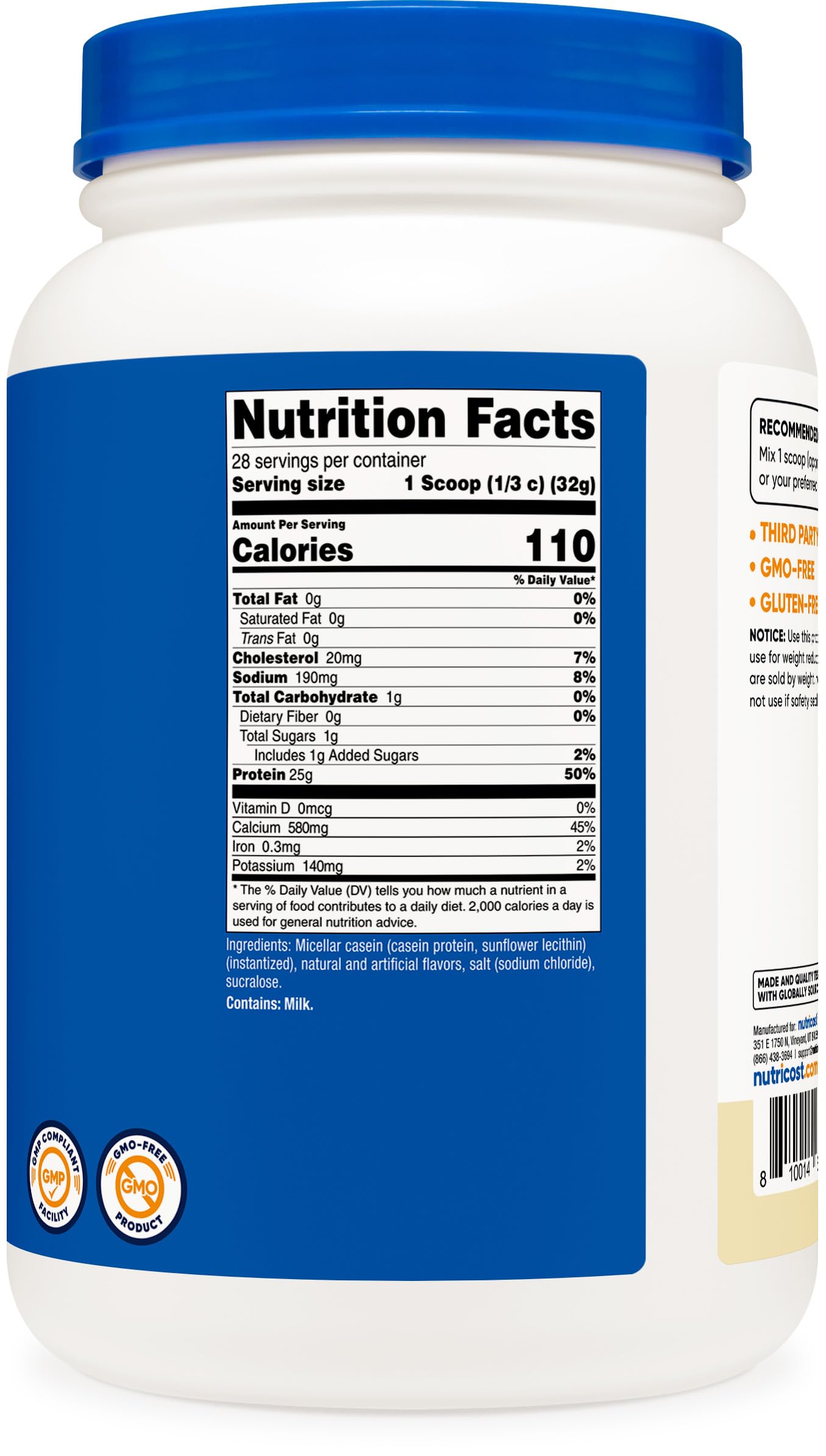 Nutricost detalle de etiqueta nutricional para confirmar proteínas y ingredientes