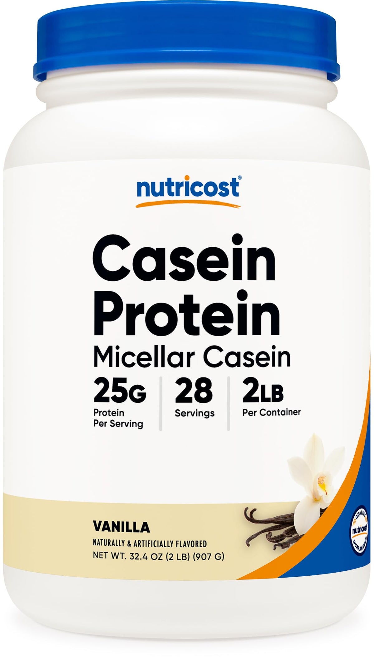 Nutricost casein vainilla envase frontal mostrando marca y tamaño