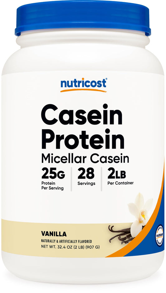 Nutricost casein vainilla envase frontal mostrando marca y tamaño