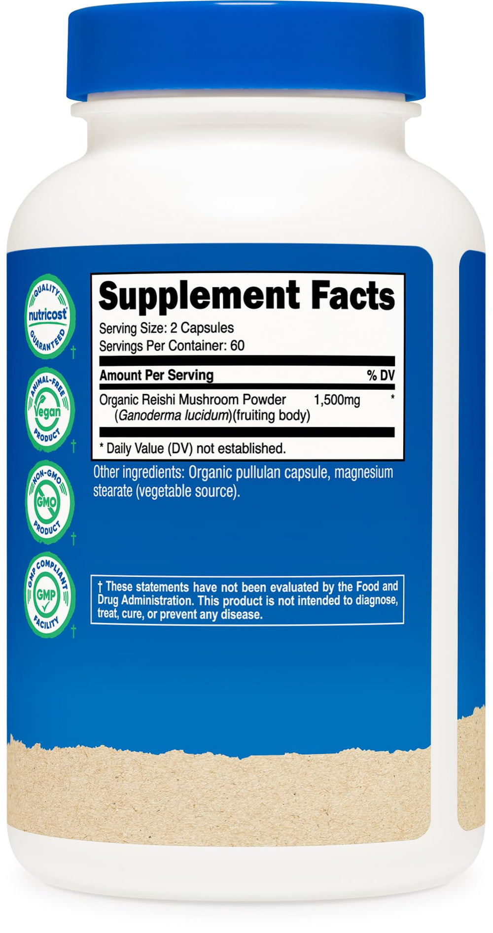 Nutricost etiqueta con sello CCOF certificando reishi orgánico