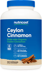 Nutricost frasco frontal con canela de Ceilán, presentación clara y suministro prolongado