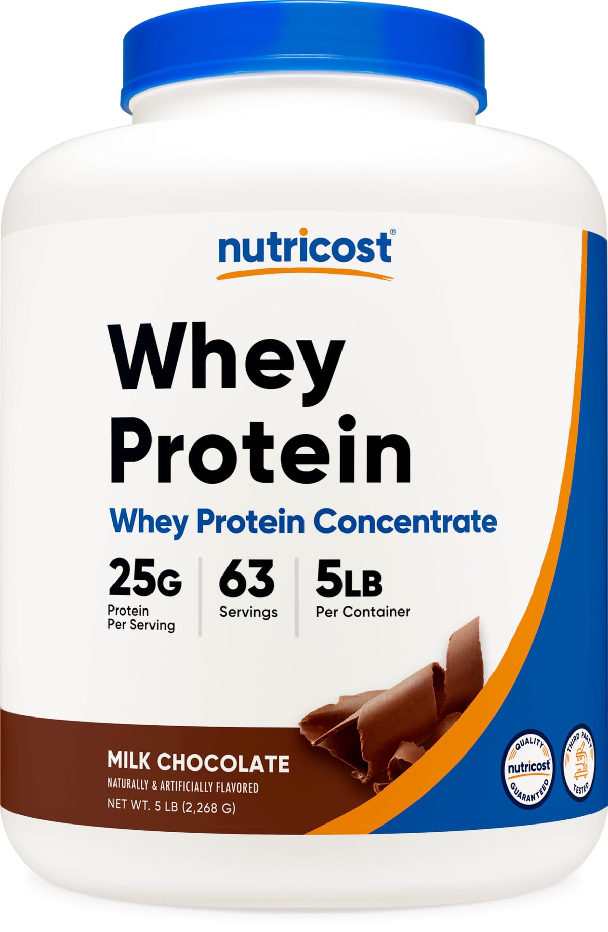 Nutricost envase frontal 5 LBS mostrando diseño y beneficio de ahorro