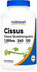 Nutricost frasco frontal de Cissus Quadrangularis 240 cápsulas mostrando la presentación y cantidad