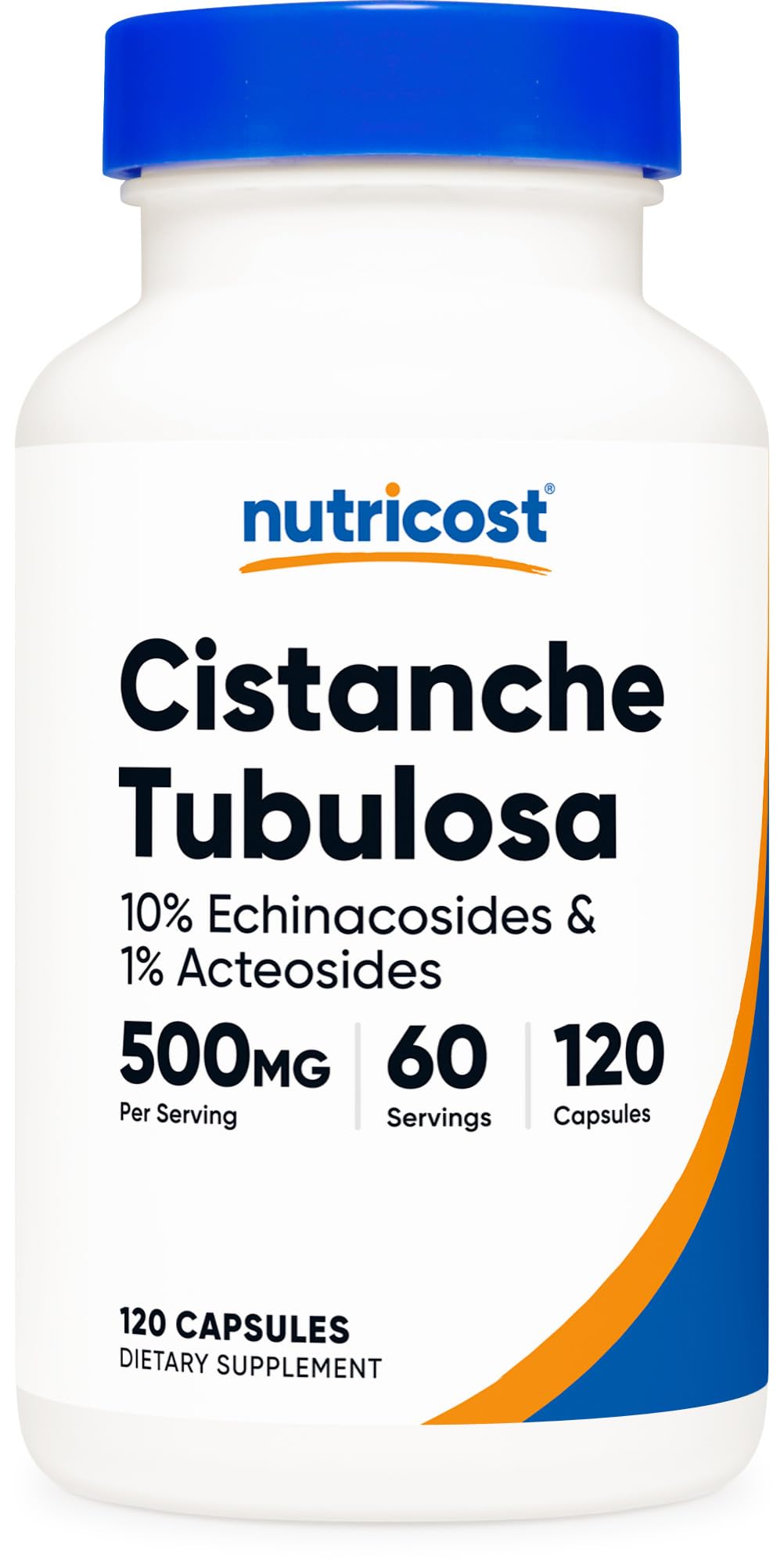 Nutricost frasco frontal mostrando etiqueta y beneficios visibles