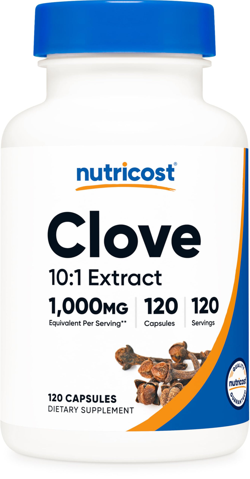 Nutricost frasco frontal mostrando 120 cápsulas y beneficio de dosificación clara