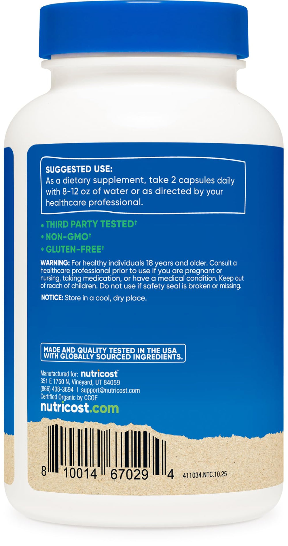 Nutricost comparación de tamaño de cápsulas para referencia visual