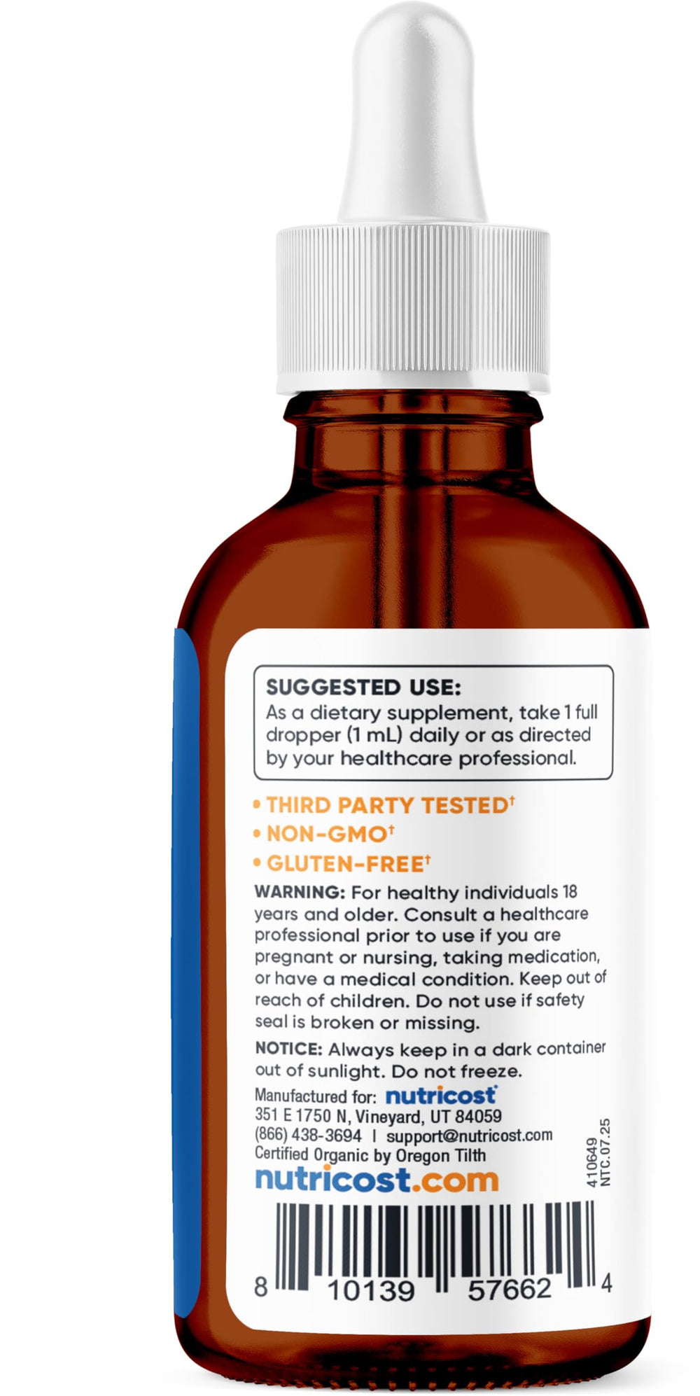 Nutricost comparación de tamaño del frasco de 3.8 fl oz para referencia