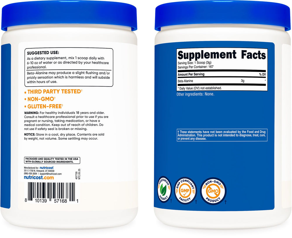 Nutricost comparado con mano para ver escala y cantidad práctica