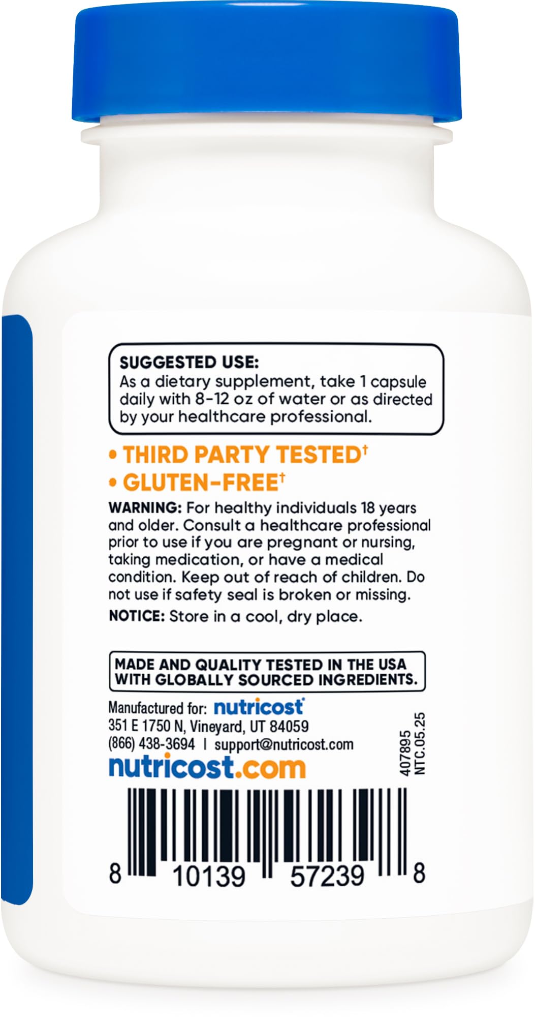 Nutricost etiqueta nutricional destacando 3 mg de cobre por toma