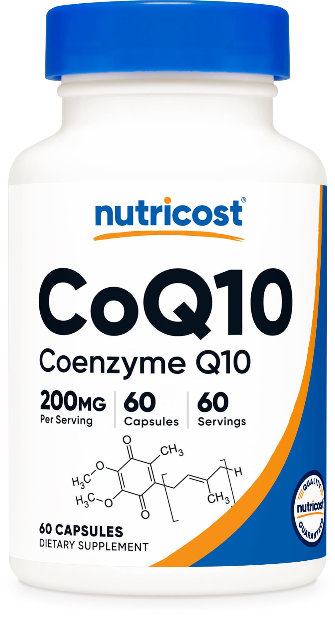 Nutricost frasco frontal mostrando etiqueta y concentración 200 mg, confianza visual
