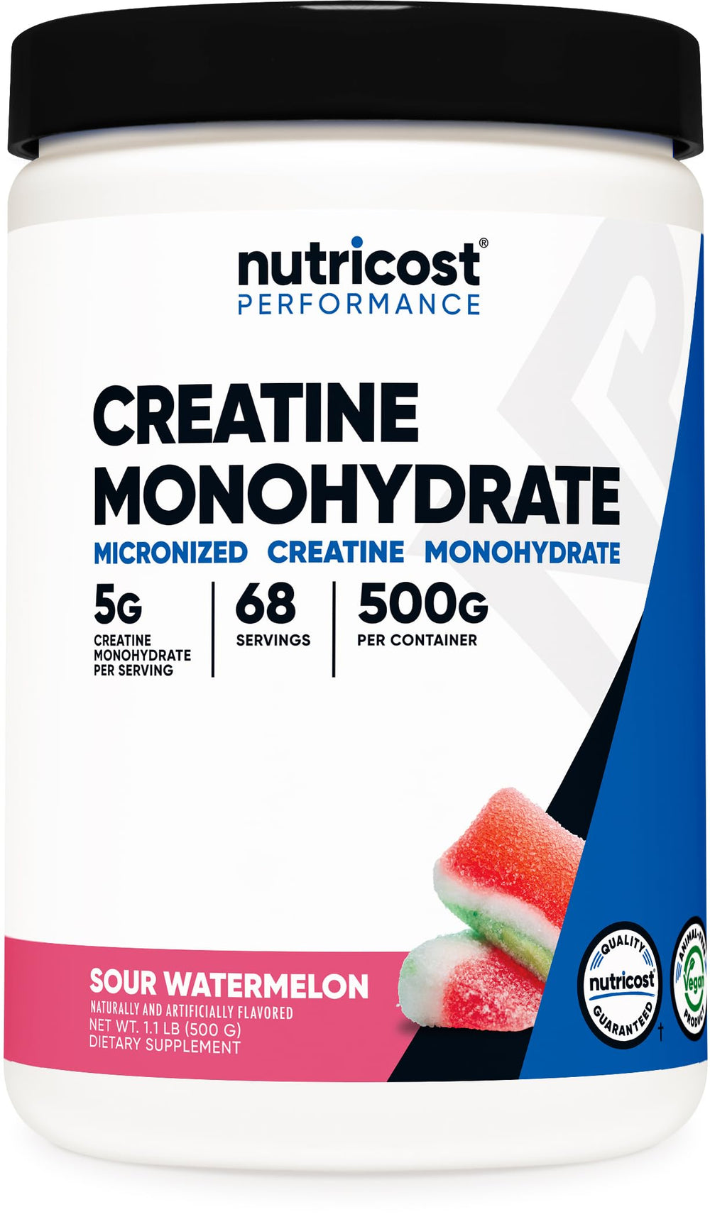 Nutricost envase frontal con sabor Sour Watermelon, presentación y etiquetas claras
