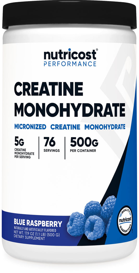 Nutricost creatina frontal del envase mostrando marca y beneficio de fuerza