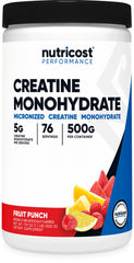 Nutricost creatina monohidrato frente del envase mostrando marca y sabor