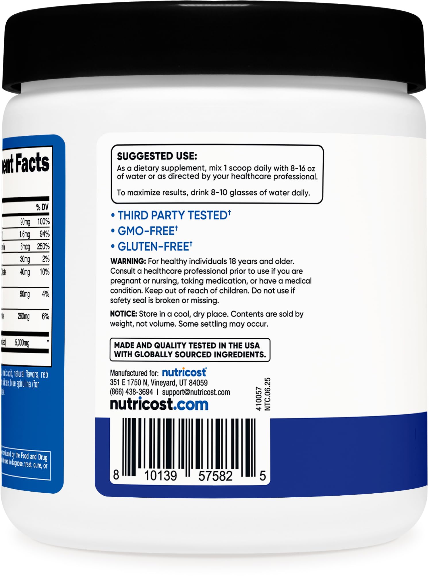 Nutricost creatine monohydrate etiqueta nutricional y lista de vitaminas y minerales incluidos