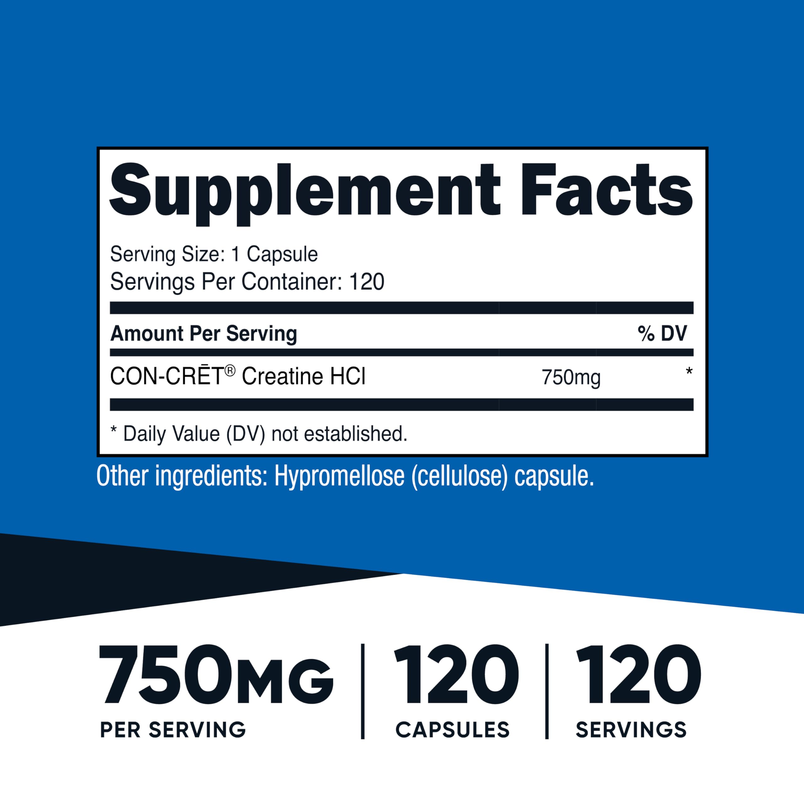 Nutricost primer plano de cápsula de creatina HCl, claridad en forma y pureza