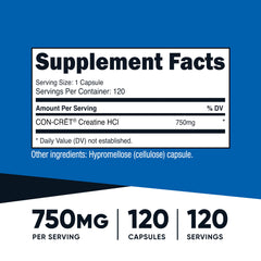 Nutricost primer plano de cápsula de creatina HCl, claridad en forma y pureza