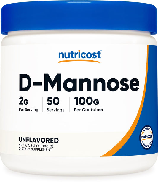 Nutricost D-Mannose botella frontal mostrando marca y tamaño