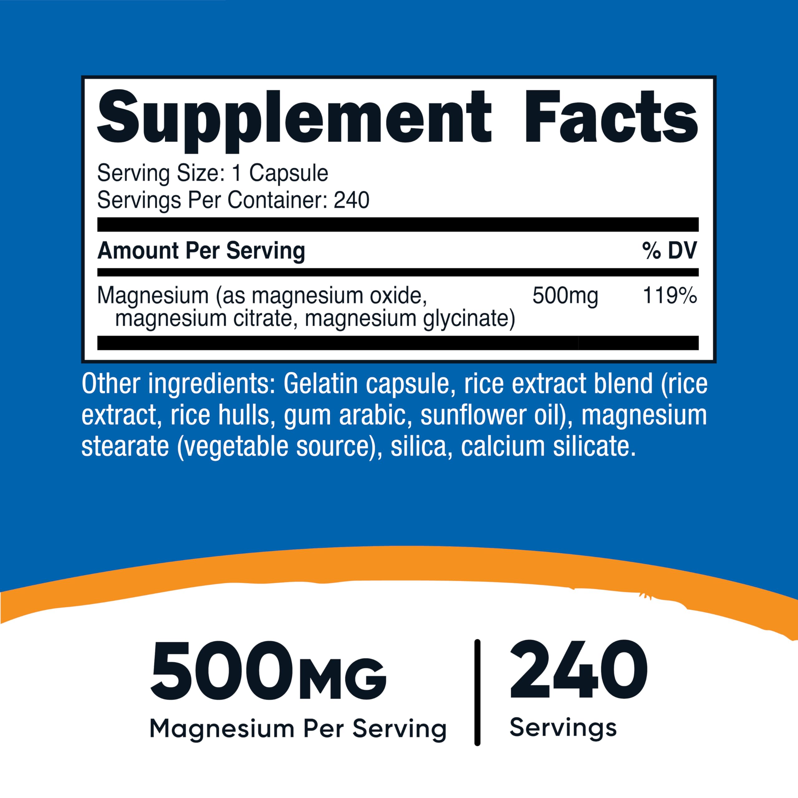 Nutricost etiquetado con ingredientes y formas de magnesio destacadas