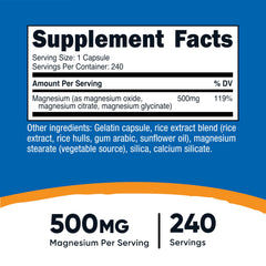 Nutricost etiquetado con ingredientes y formas de magnesio destacadas