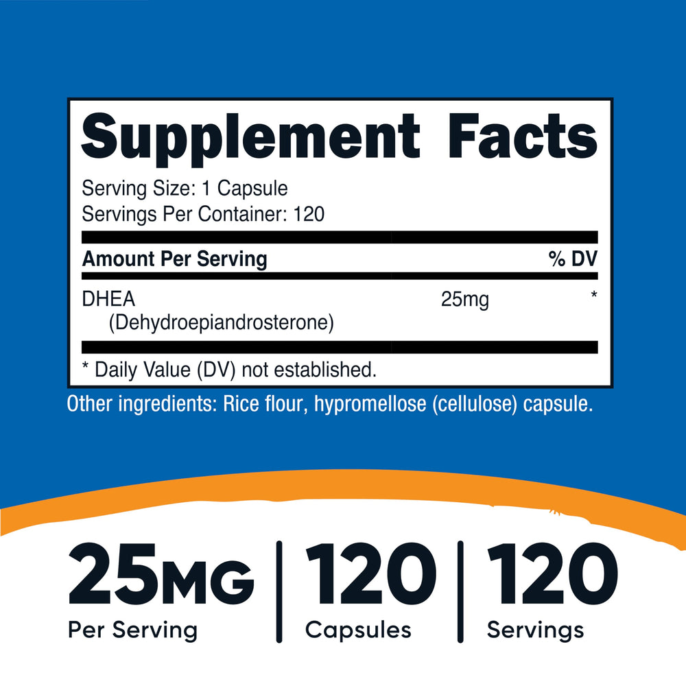 Cápsula de Nutricost DHEA en primer plano mostrando textura y tamaño