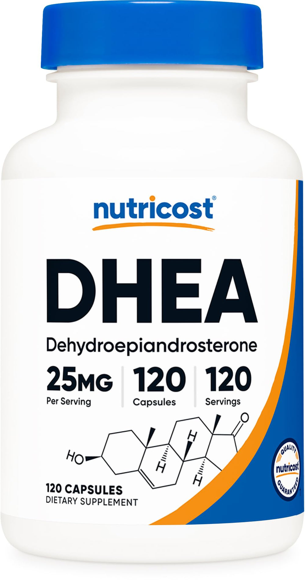 Nutricost DHEA frasco frontal mostrando 120 cápsulas y etiqueta clara