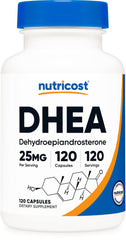 Nutricost DHEA frasco frontal mostrando 120 cápsulas y etiqueta clara