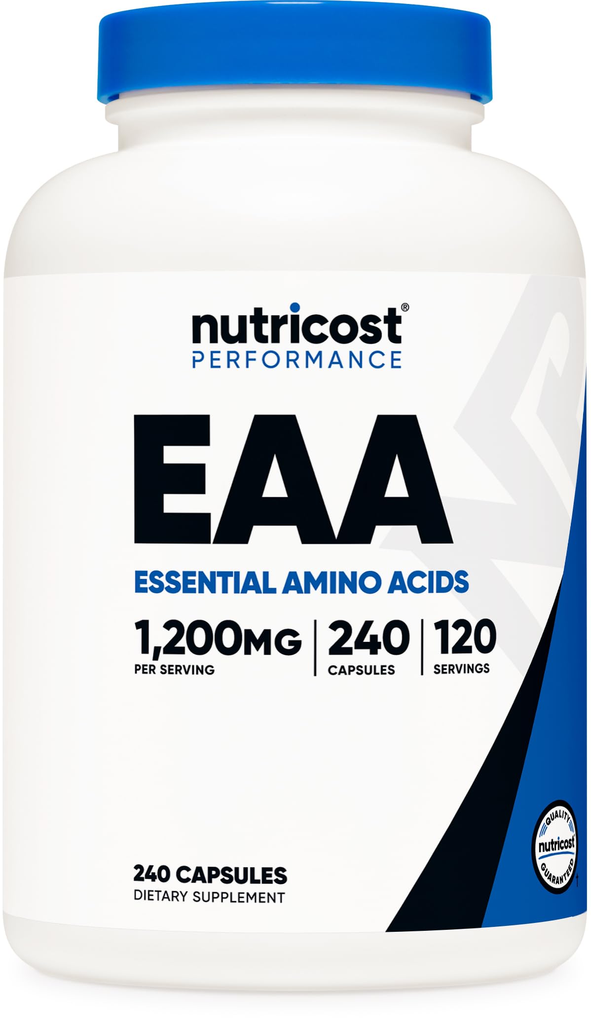 Nutricost bote frontal mostrando etiqueta y cantidad, aporta claridad visual