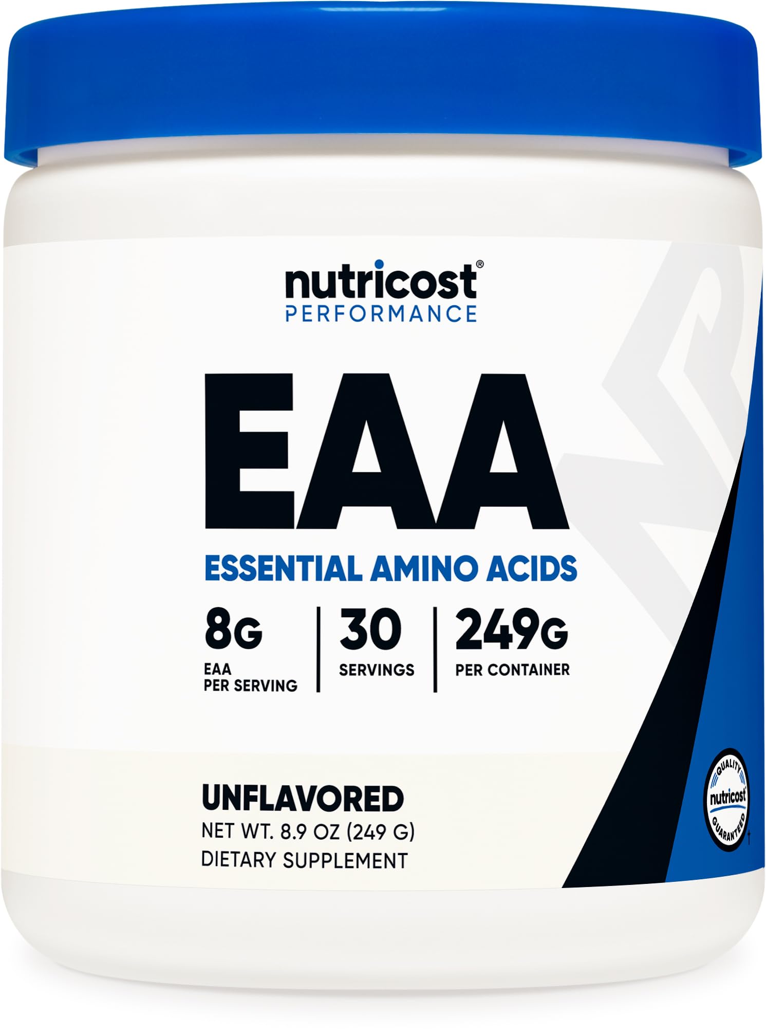 Nutricost envase frontal que muestra 30 porciones y uso versátil