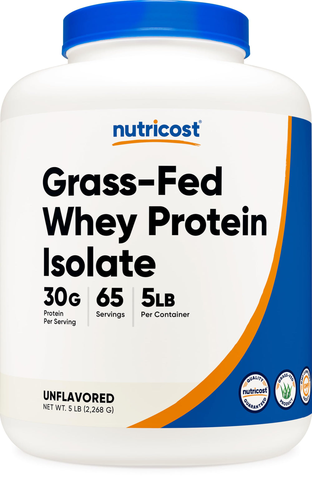 Nutricost envase frontal 5 lb mostrando marca y tamaño, aporta confianza de compra