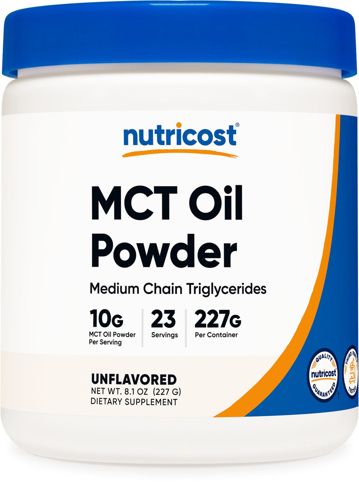 Nutricost envase frontal MCT polvo presentación clara y beneficios prácticos