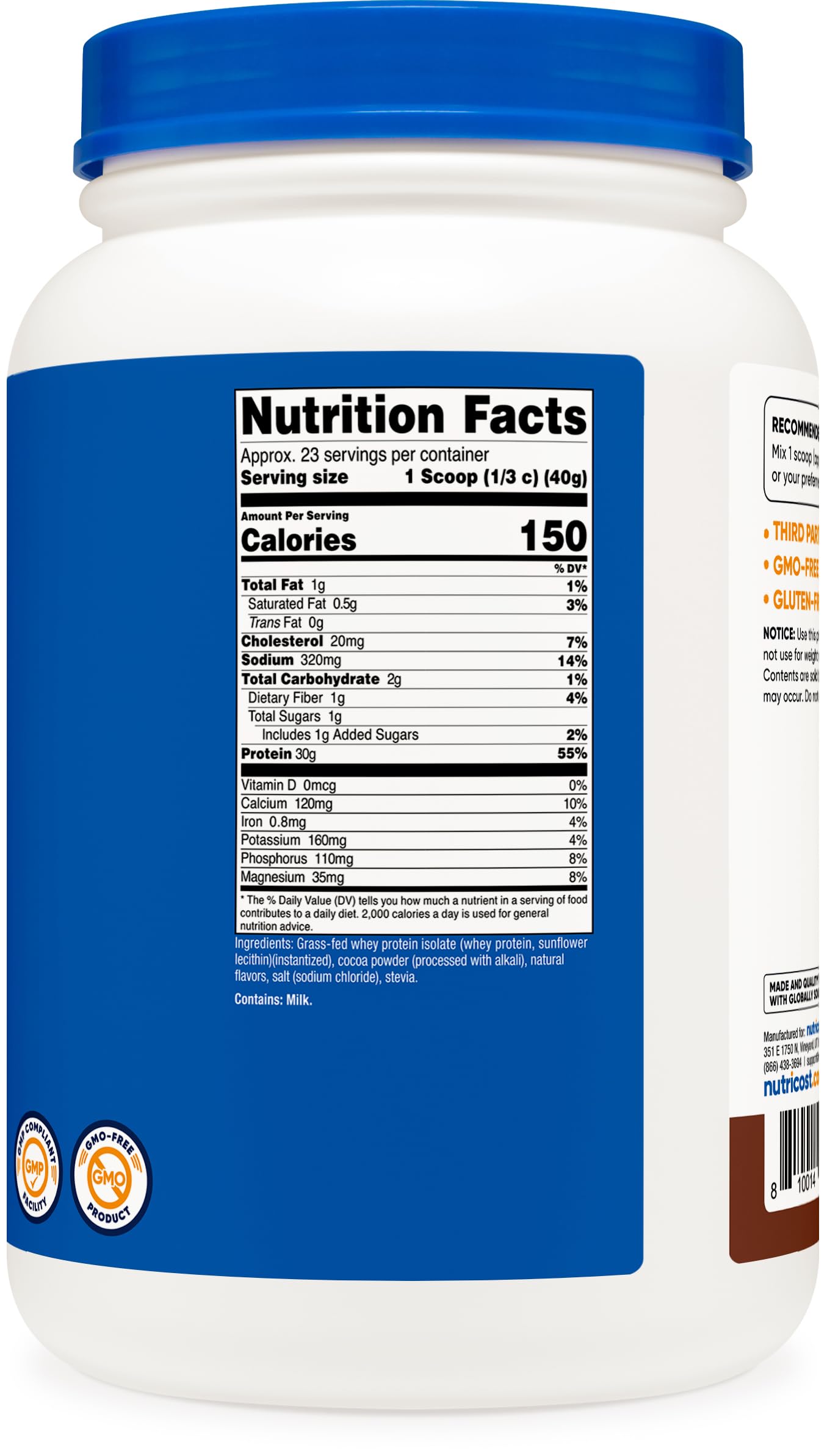 Nutricost etiqueta con certificaciones Kosher Halal y garantía de calidad
