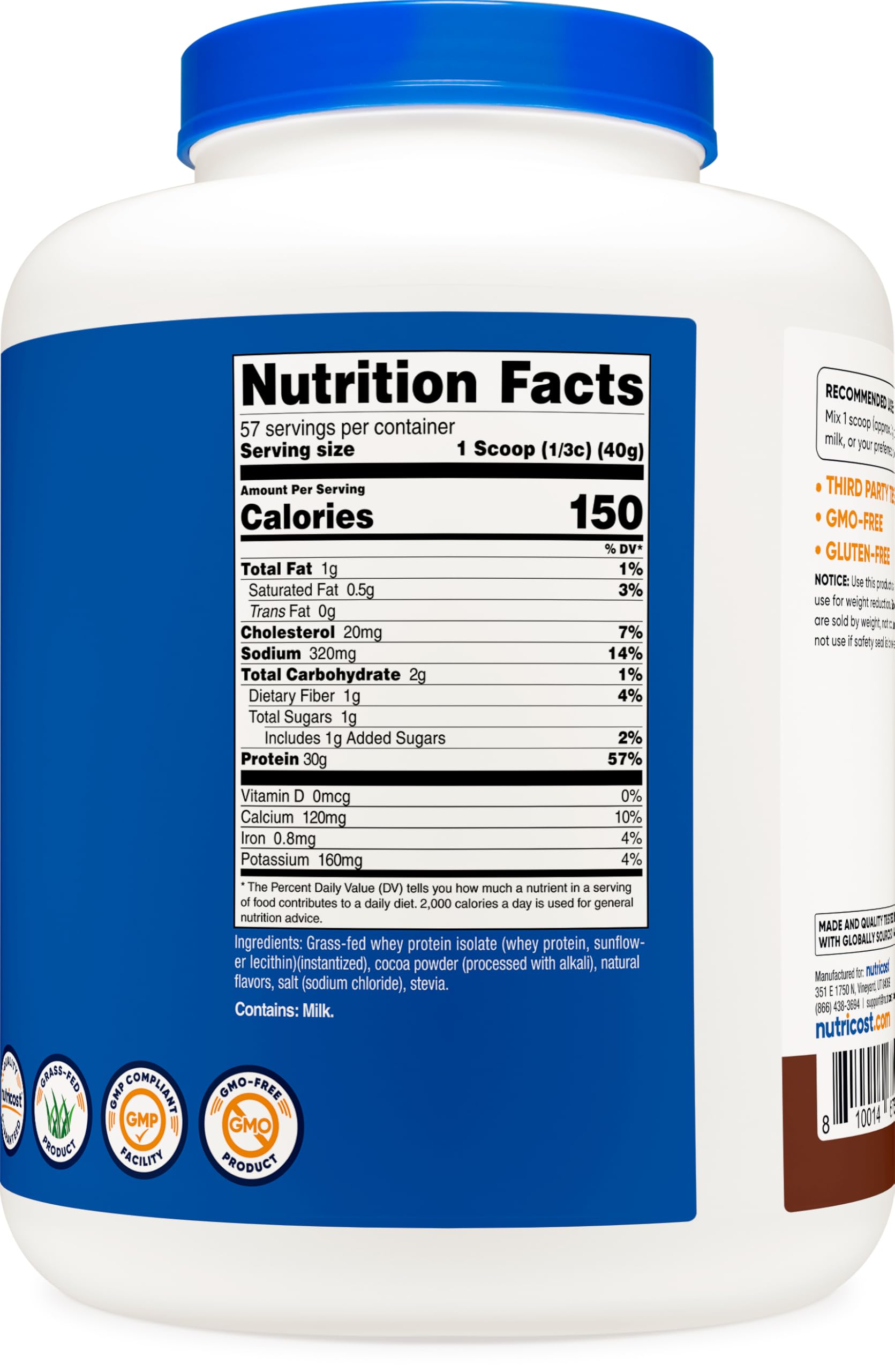 Nutricost etiqueta con certificaciones Kosher Halal y beneficios claros