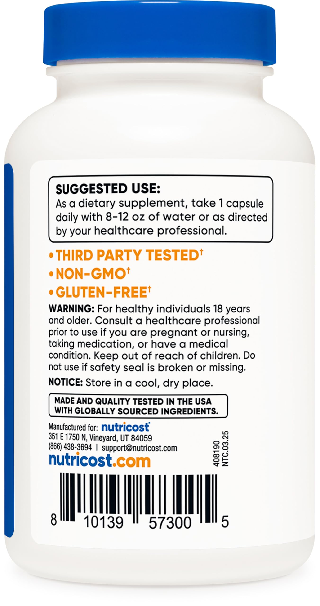 Nutricost etiqueta legible con concentración e ingredientes para confianza