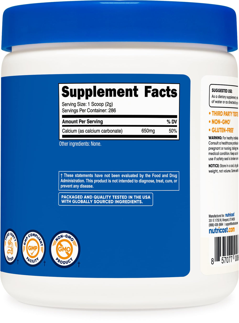 Nutricost etiqueta con información de fábrica y certificaciones