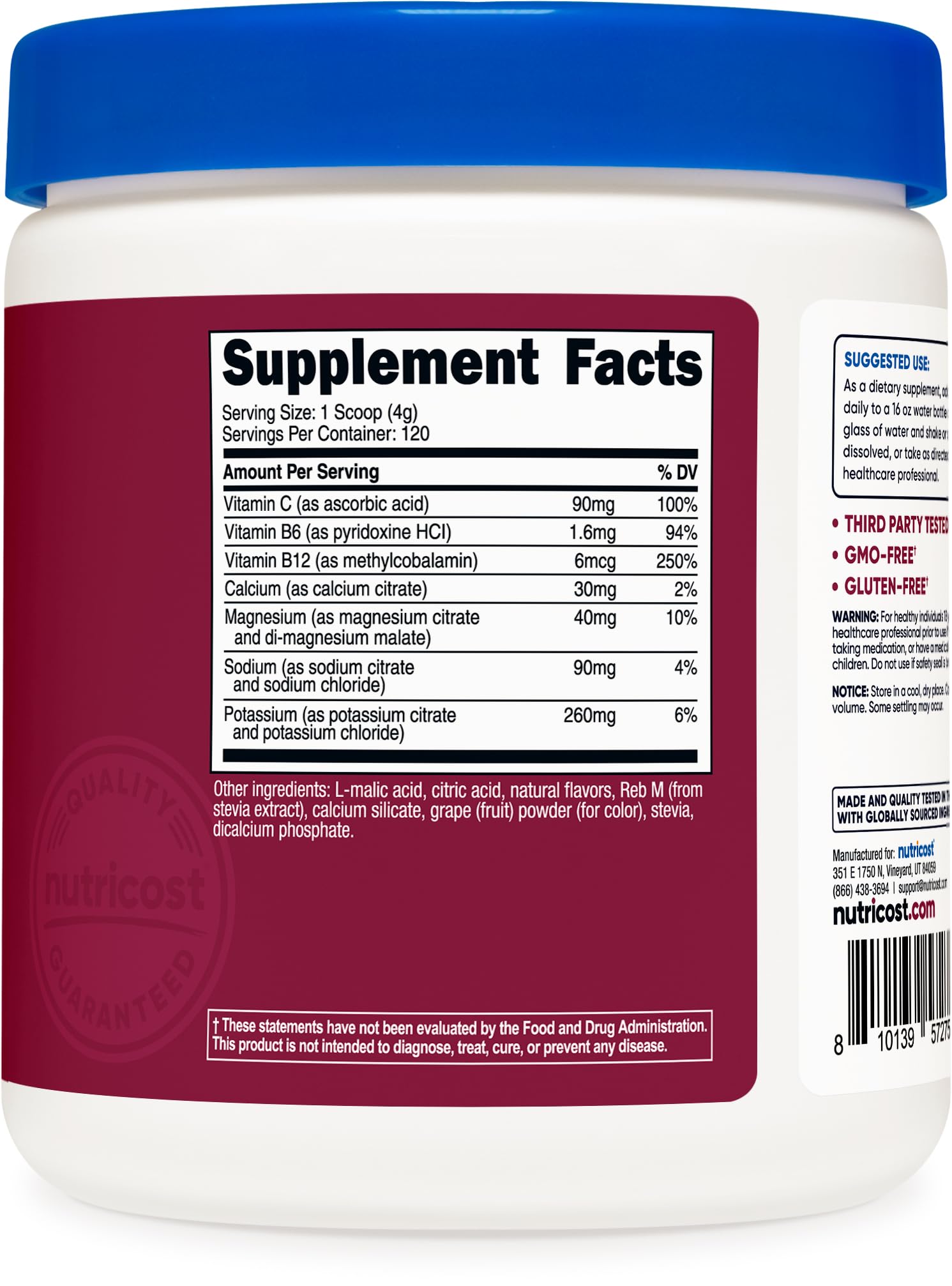 Nutricost etiqueta con lista de ingredientes y dosis para uso seguro y transparente