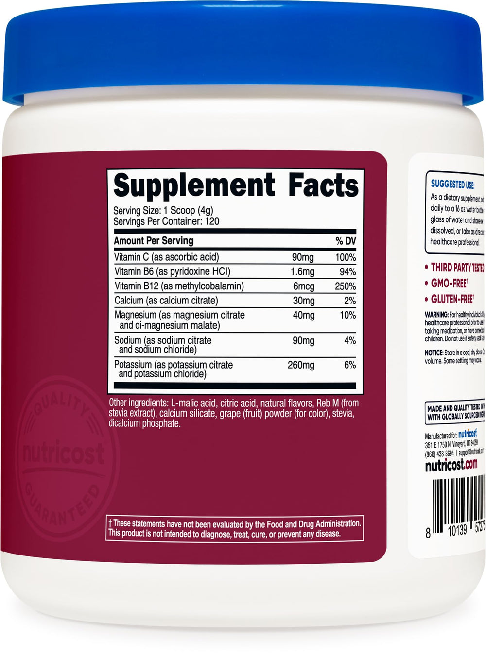 Nutricost etiqueta con lista de ingredientes y dosis para uso seguro y transparente