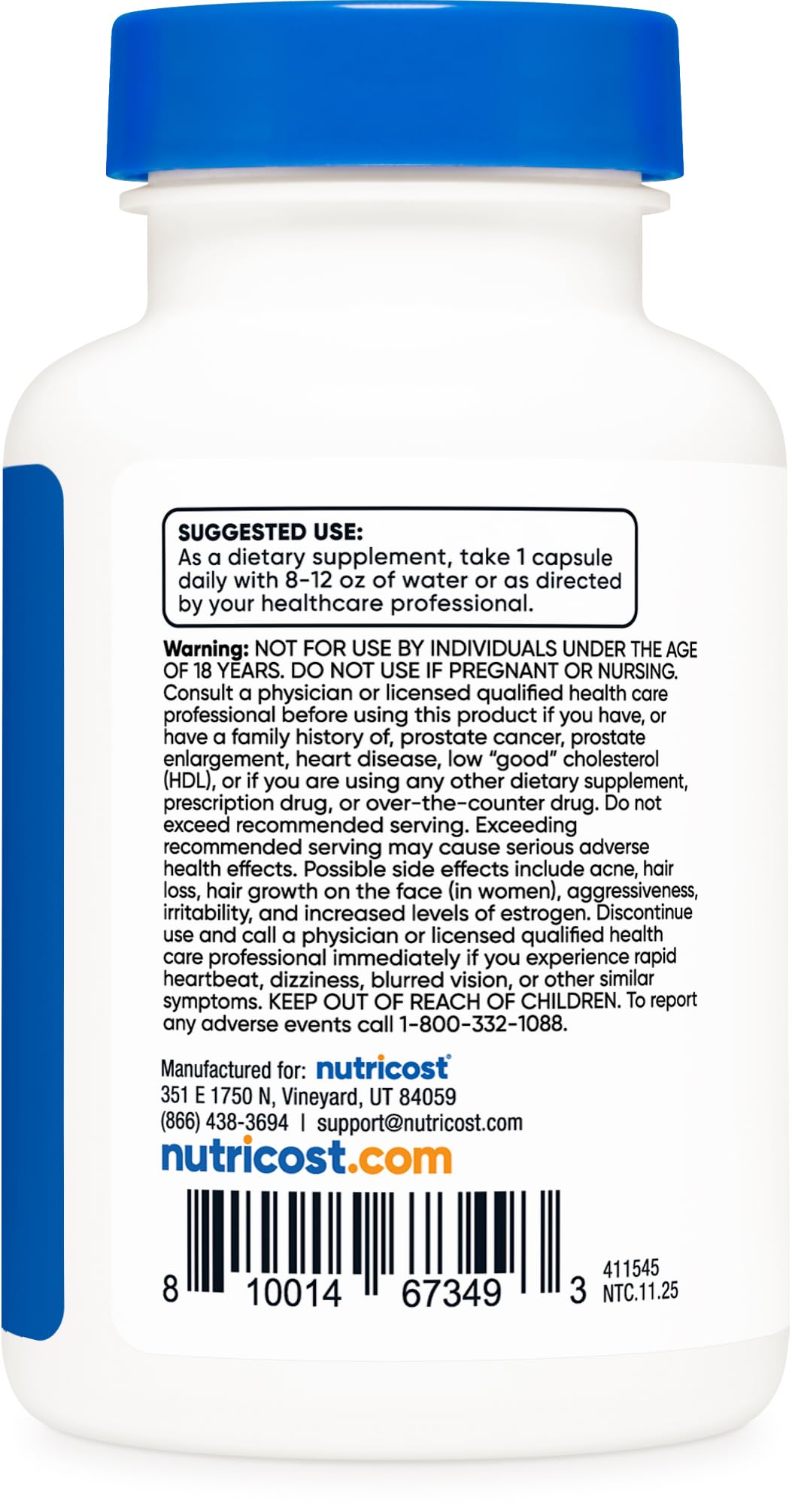 Nutricost etiqueta con ingredientes y certificación GMP visible para confianza